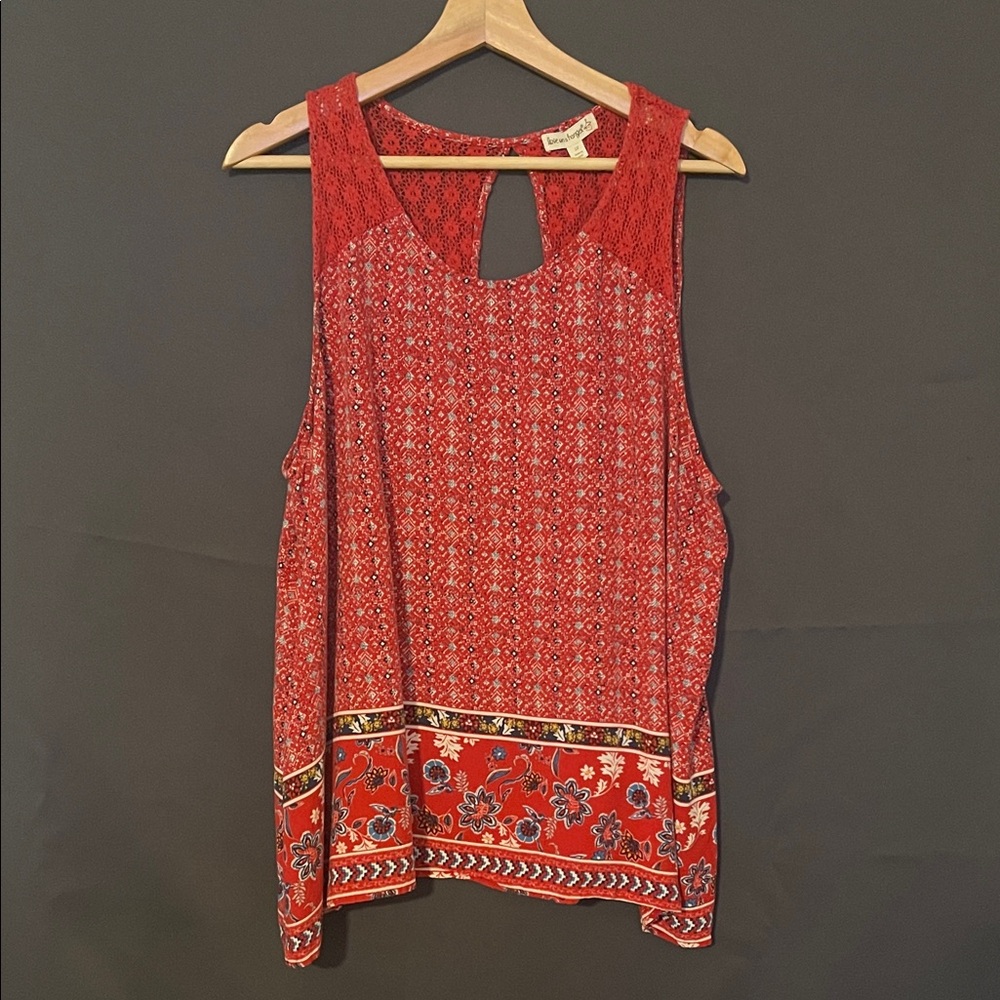 Love on a Hanger Womens Plus 2X Sleeveless Red Print Woven Top